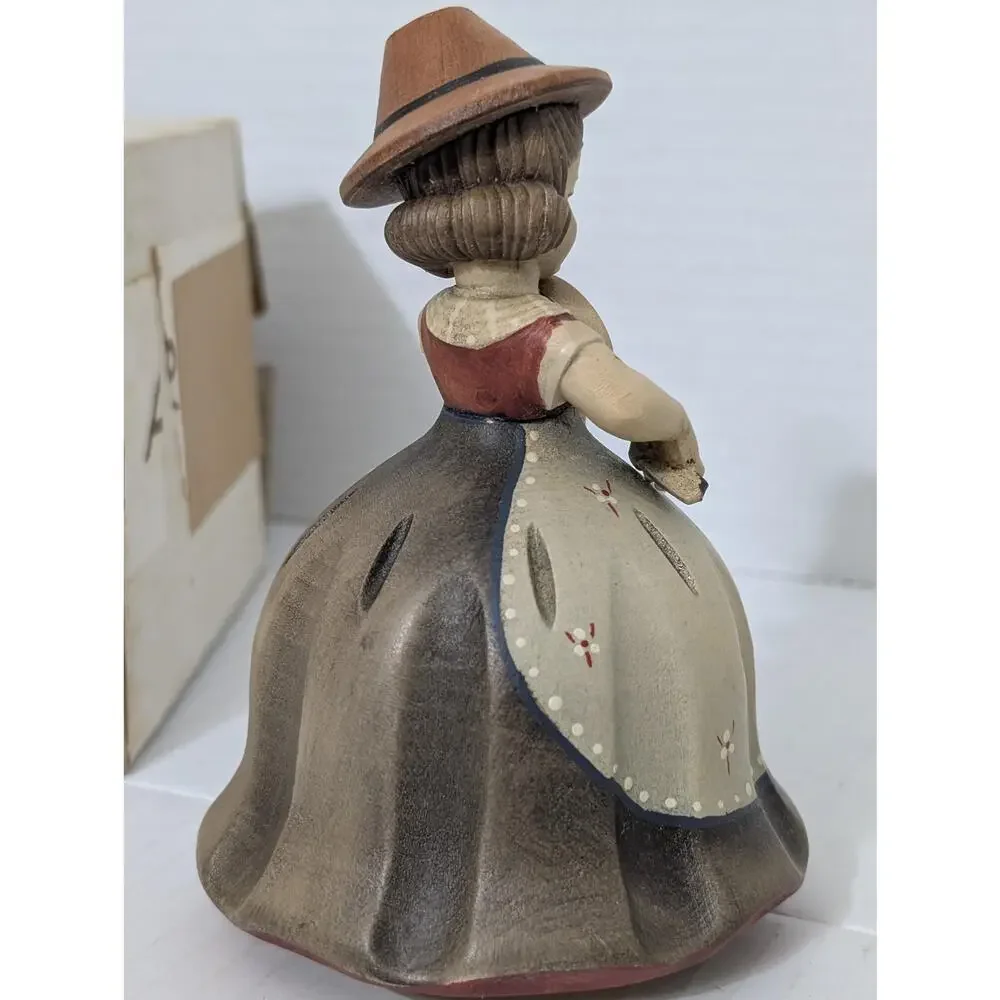 Vintage ANRI Italy Wood Carved Girl Music Box Thorens Laras Theme Boxed